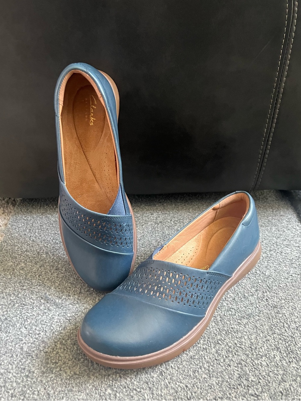 Clarks Certina Edge Leather Women's Navy Slip-On Loafers - Picture 6 of 14